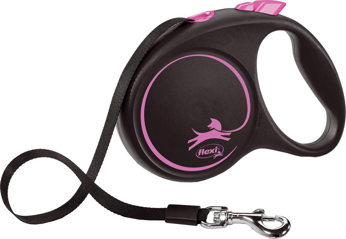Flexi Koppel Black Design M 5 m Band Rosa Max 25 kg
