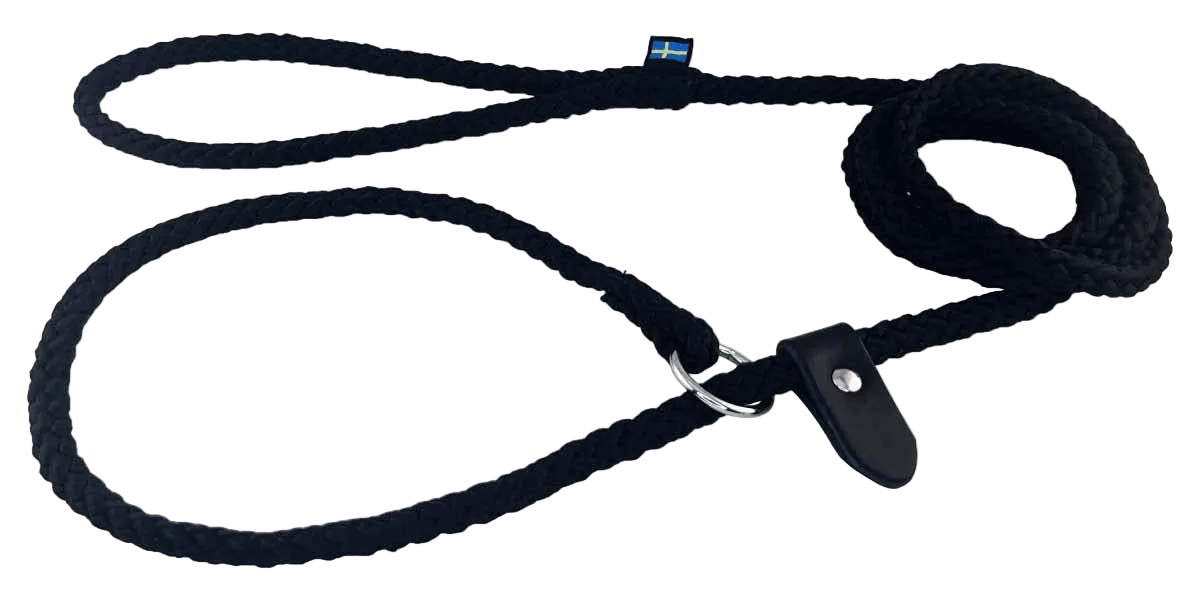 Alac retrieverkoppel i svart med ring och stopp, 10 mm × 190 cm