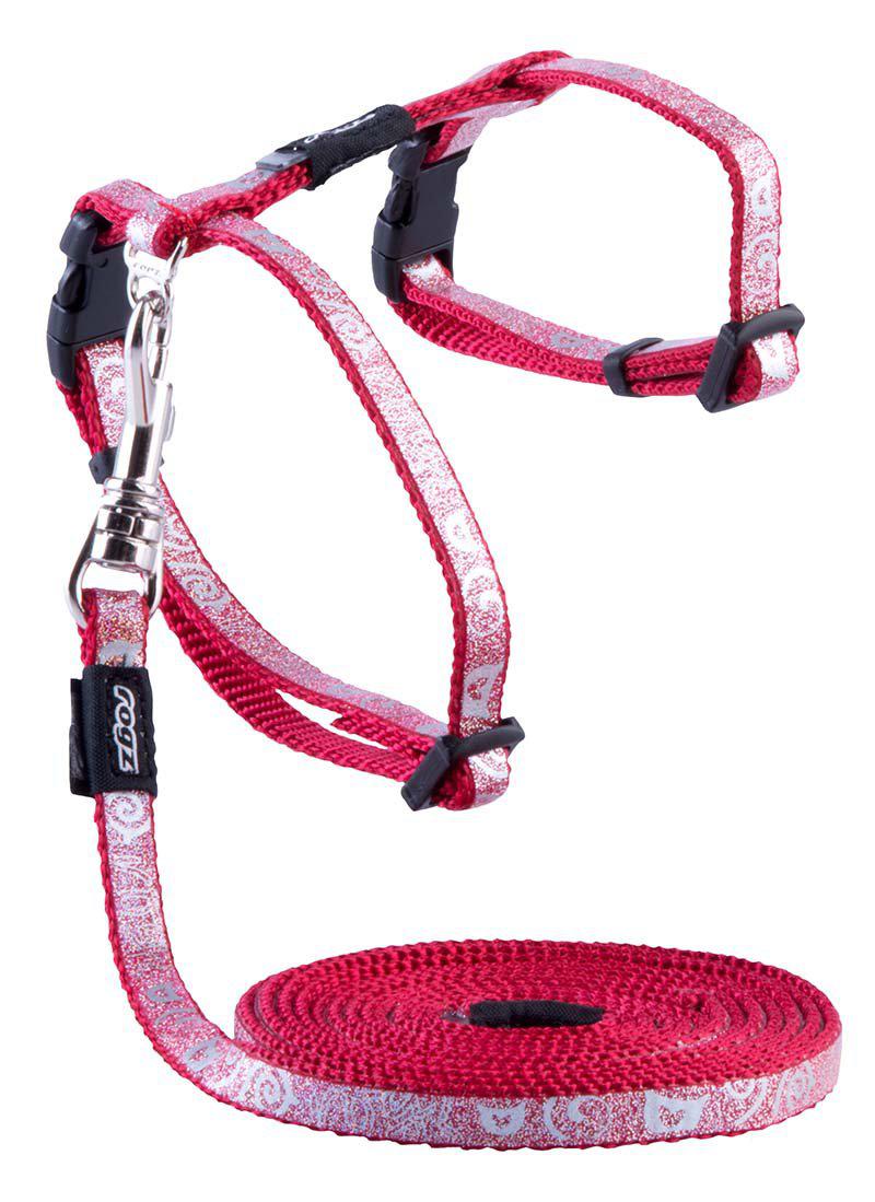 Rogz Sparklecat Sele Med Koppel XS Röd 8 mm 19,8-30 cm