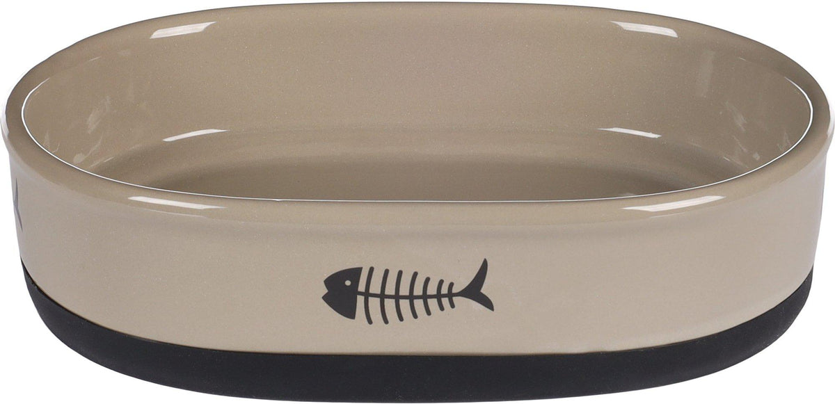 Feeding And Drinking Bowl Cat Auri Ceramic Taupe Oval Antisl