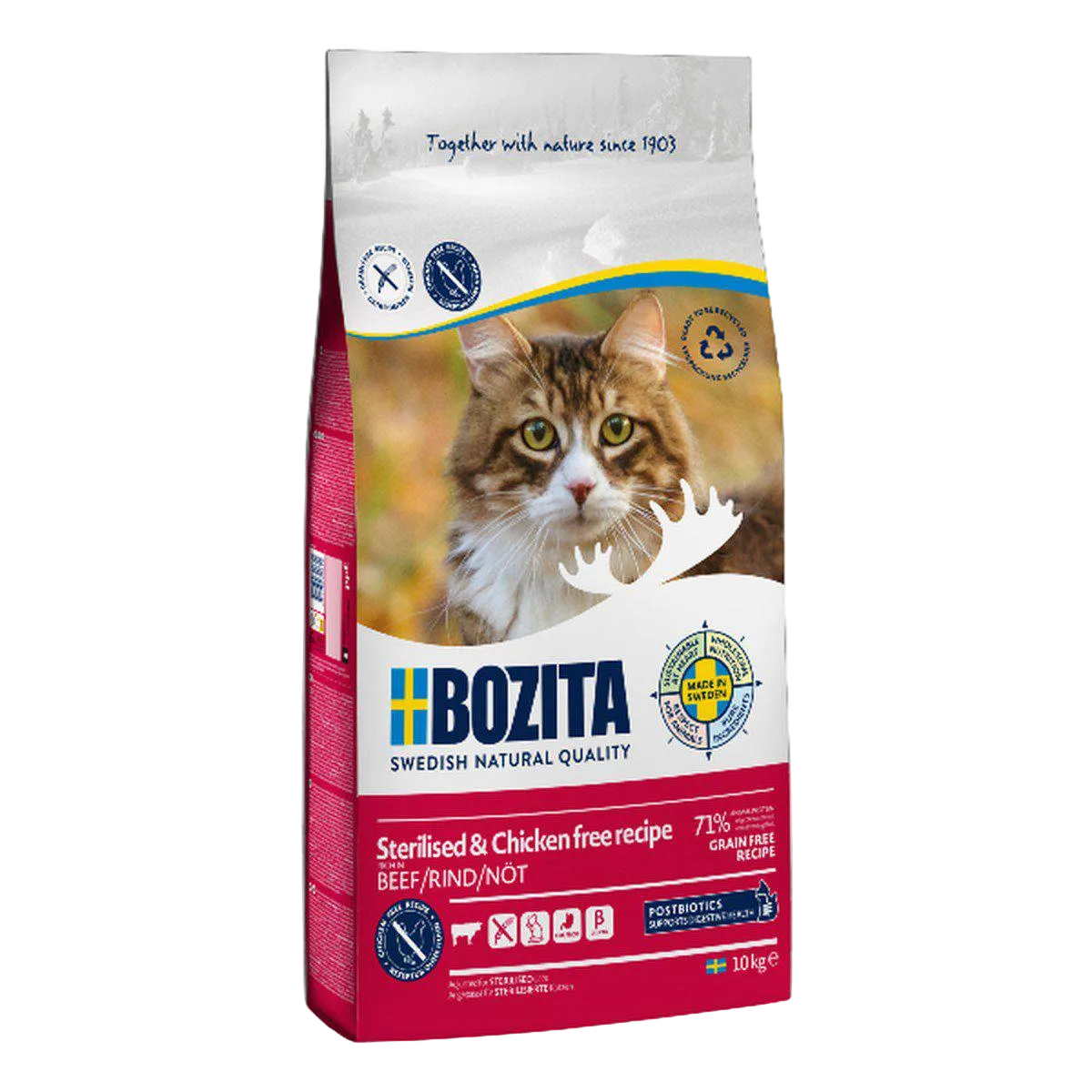 Bozita Sterilised & Chicken Free med nötkött – kattfoder 10 kg