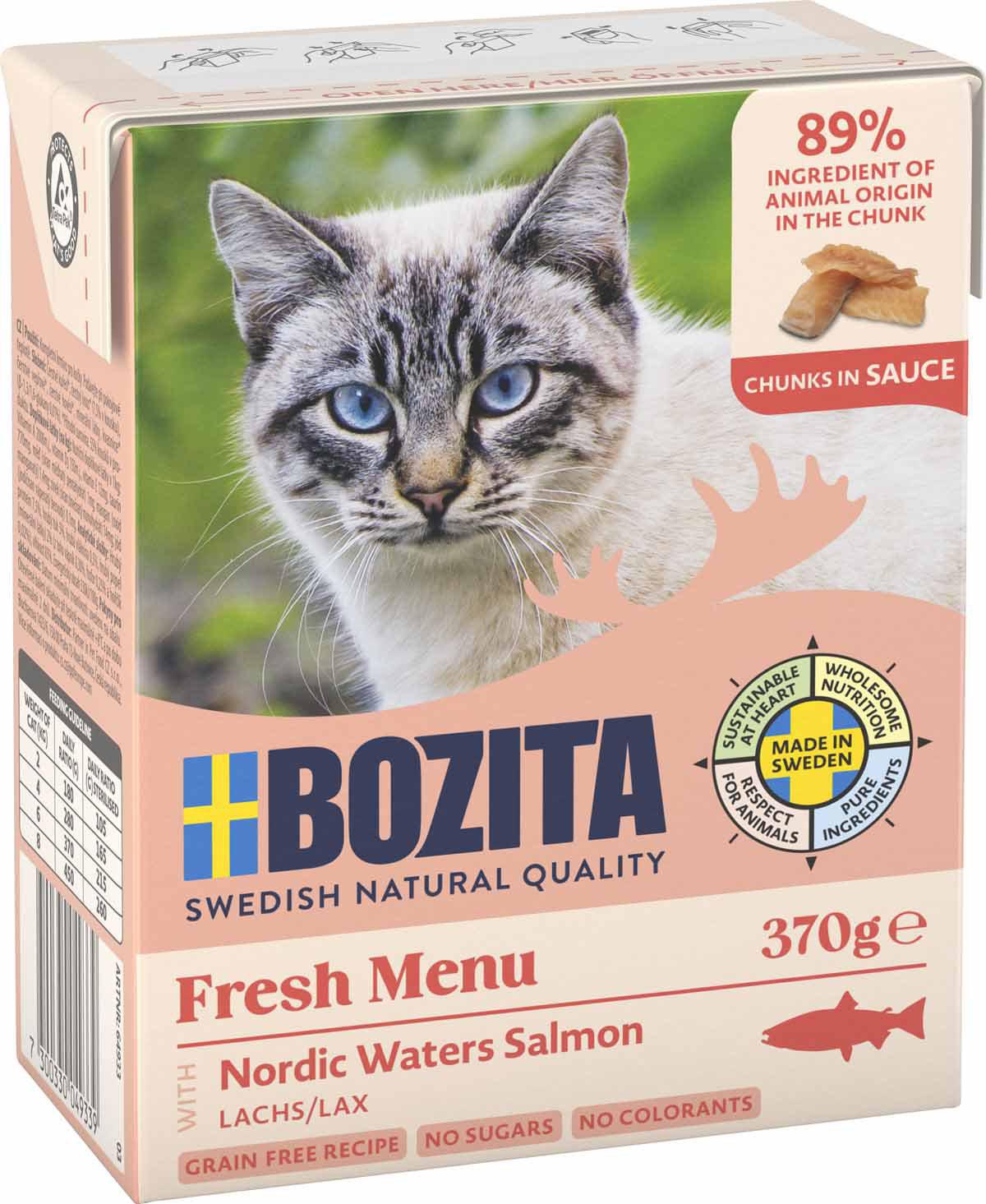 Bozita Bitar I Sås Med Lax 370 g Tetra Recart